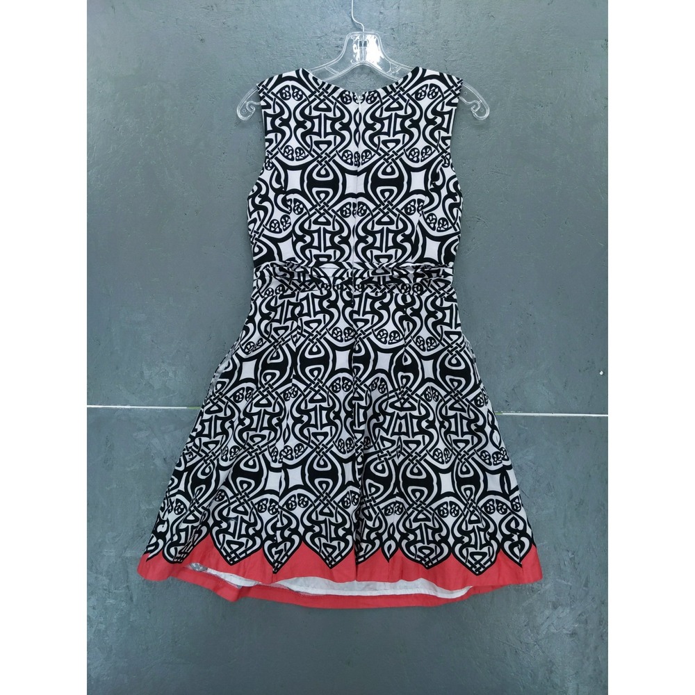 Robbie Bee Fit & Flare Dress Black White Print Lined Pockets Size 4 - Picture 10 of 10